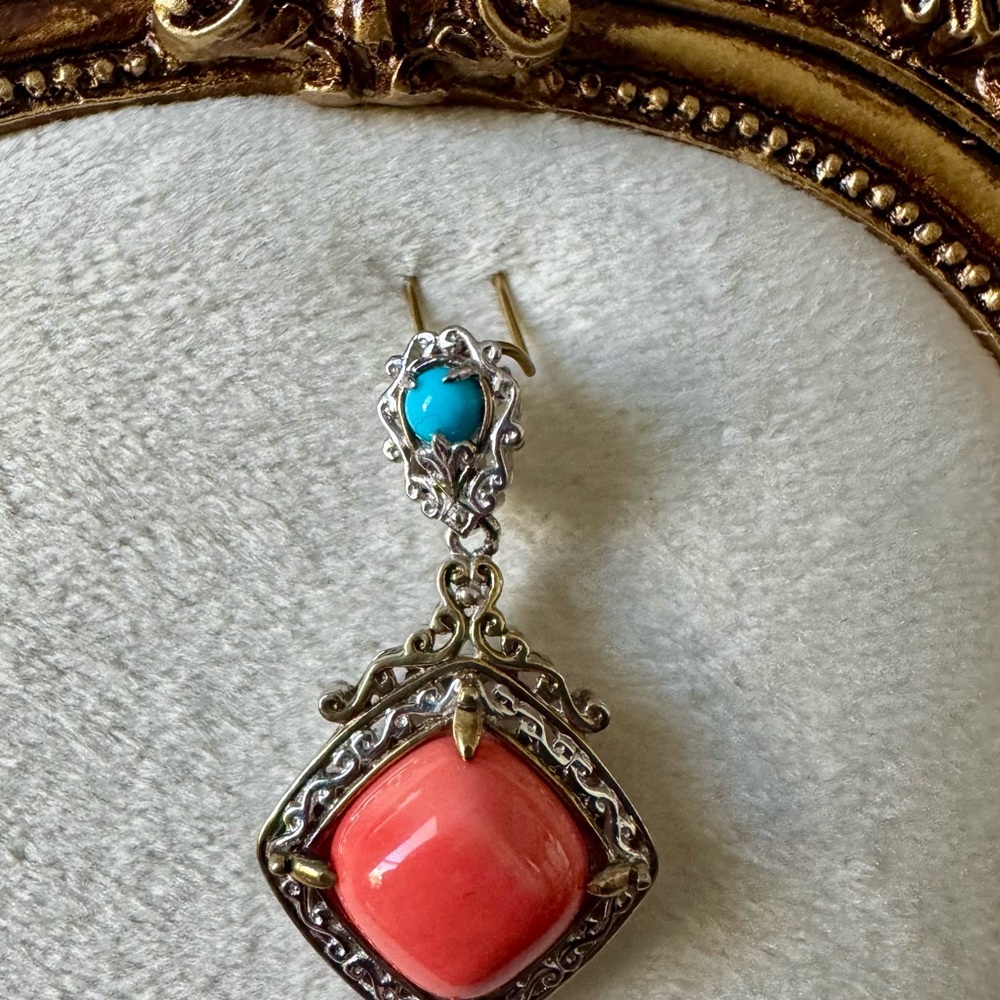 Gems En Vogue Michael Valitutti Coral N Sleeping Turquoise 24K/Silver Pendant - Picture 3 of 8
